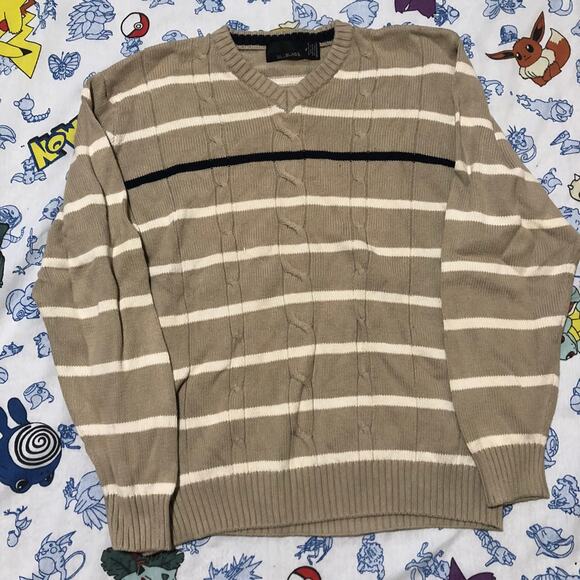 Vintage 2000s Bill Blass Tan Striped Sweater - Picture 1 of 4